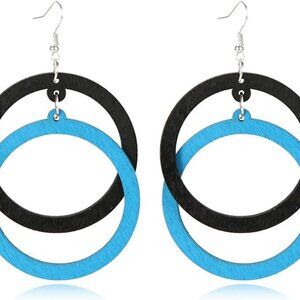 Bohemian Unique Handmade Wooden Hoop Splicing Earrings Retro Statement Colorful
